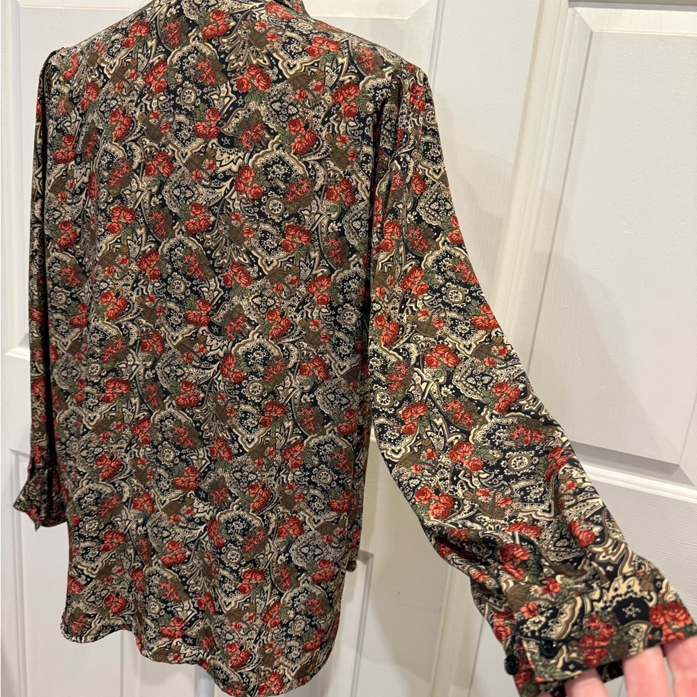Macaw-Inggo Blouse Vintage Paisley Floral Button Down Blouse Retro Size Medium - Picture 9 of 12